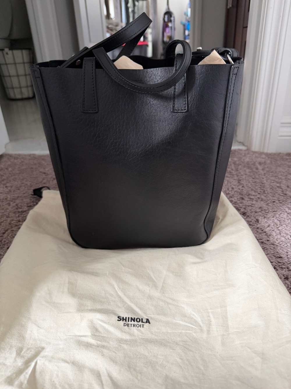 Shinola Black Leather Bucket Tote